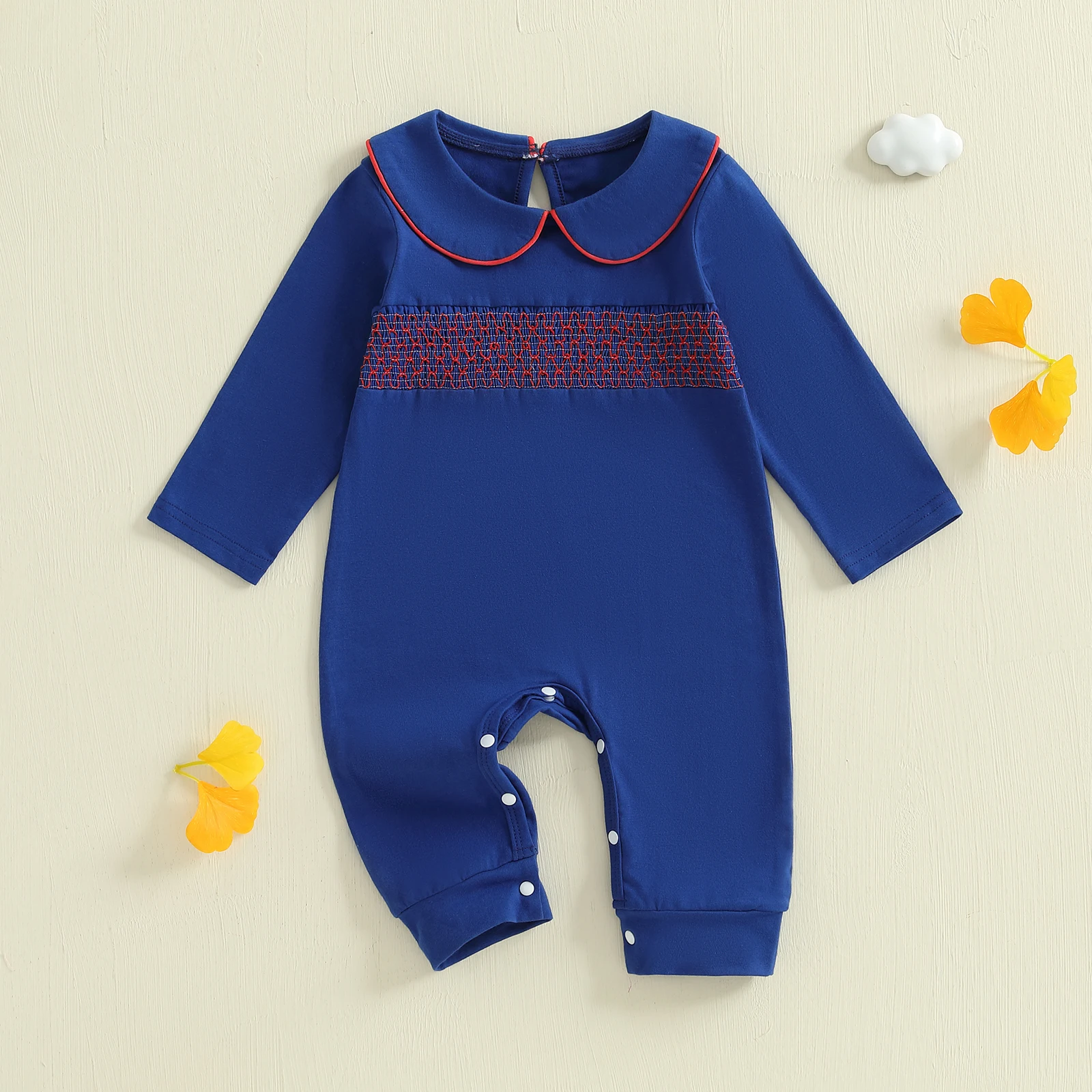 

2025-06-02 Lioraitiin Baby Girls Boys Romper Fashionable Grid Pattern Doll Collar Long Sleeve Jumpsuits