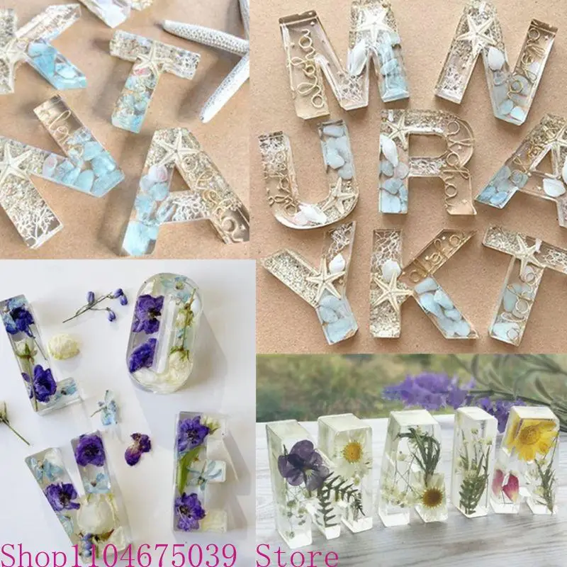 5ASD 1 مجموعة راتنجات الايبوكسي الكريستالية الأبجدية 26 رسائل المعلقات التي تصب سيليكون قالب مصنوع يدويًا يدويًا مجوهرات حلق