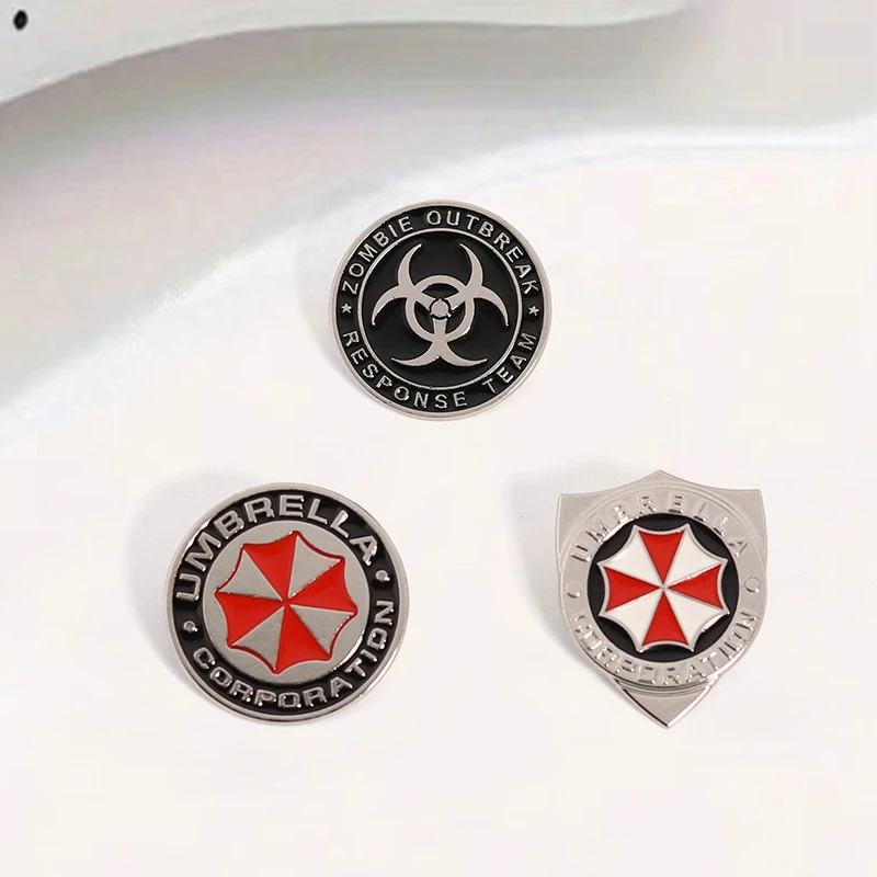 3pcs Classics Biohazard Service Evil Resident Enamel Brooch Pin Lapel Backpack Metal Badges Fashion Jewelry Accessories