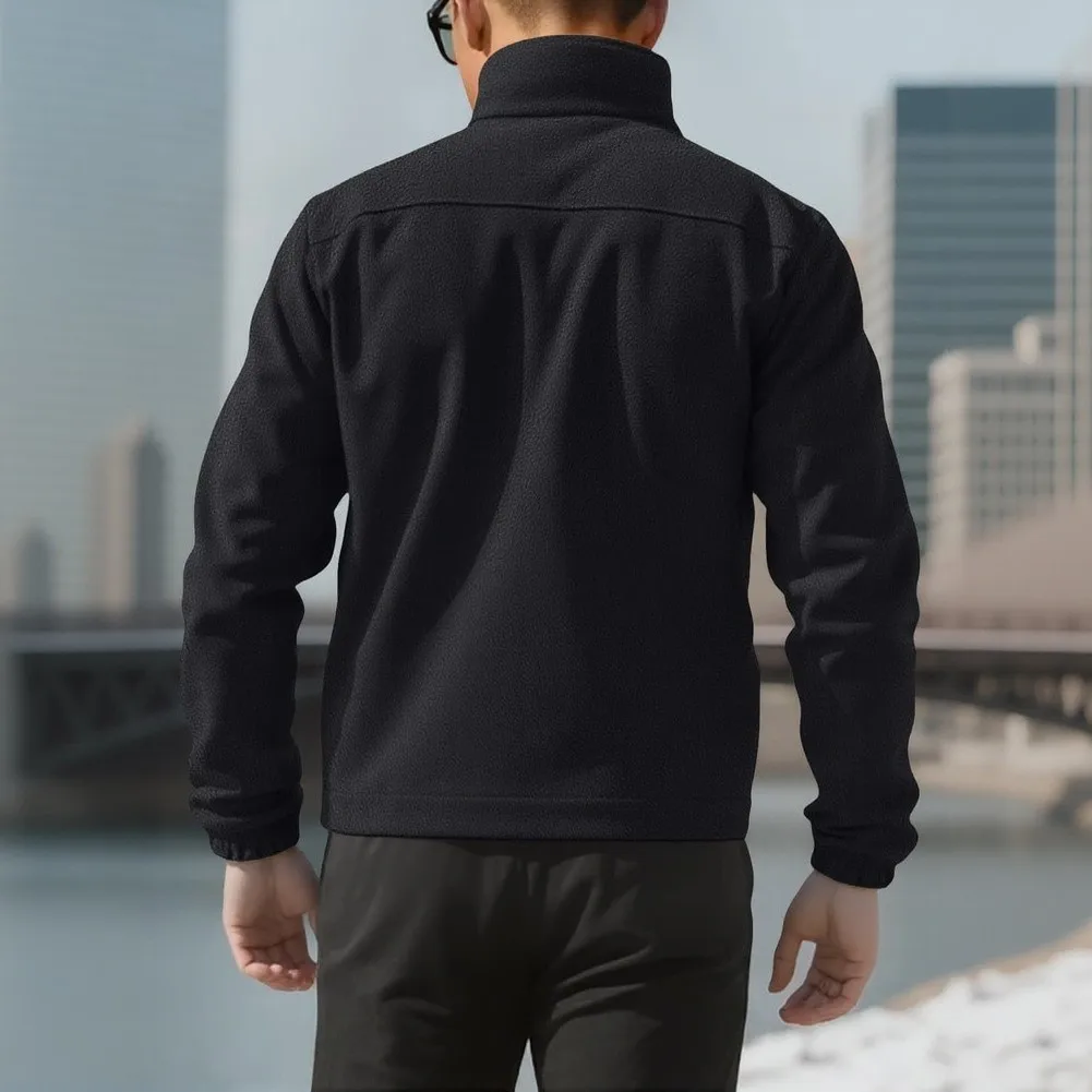 Men's Solid Color For Polar Fleece Jacket with Stand Collar Long Sleeve and Full Zipper Designed for Cold Weather Layers