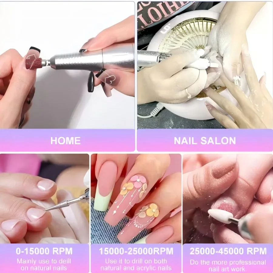 Manicure opladen draagbare polijstmachine nagelkunst nagelverwijdering polijstmachine 45000 tpm elektrische opslag draagbare elektrische nagelpolijstmachine