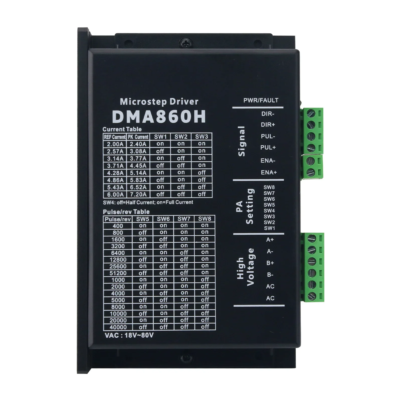

Драйвер шагового двигателя Leadshine DMA860H 7.2A DC 24-80V для 2-фазных миниатюрных шаговых двигателей ЧПУ 86/110 (2026 год)