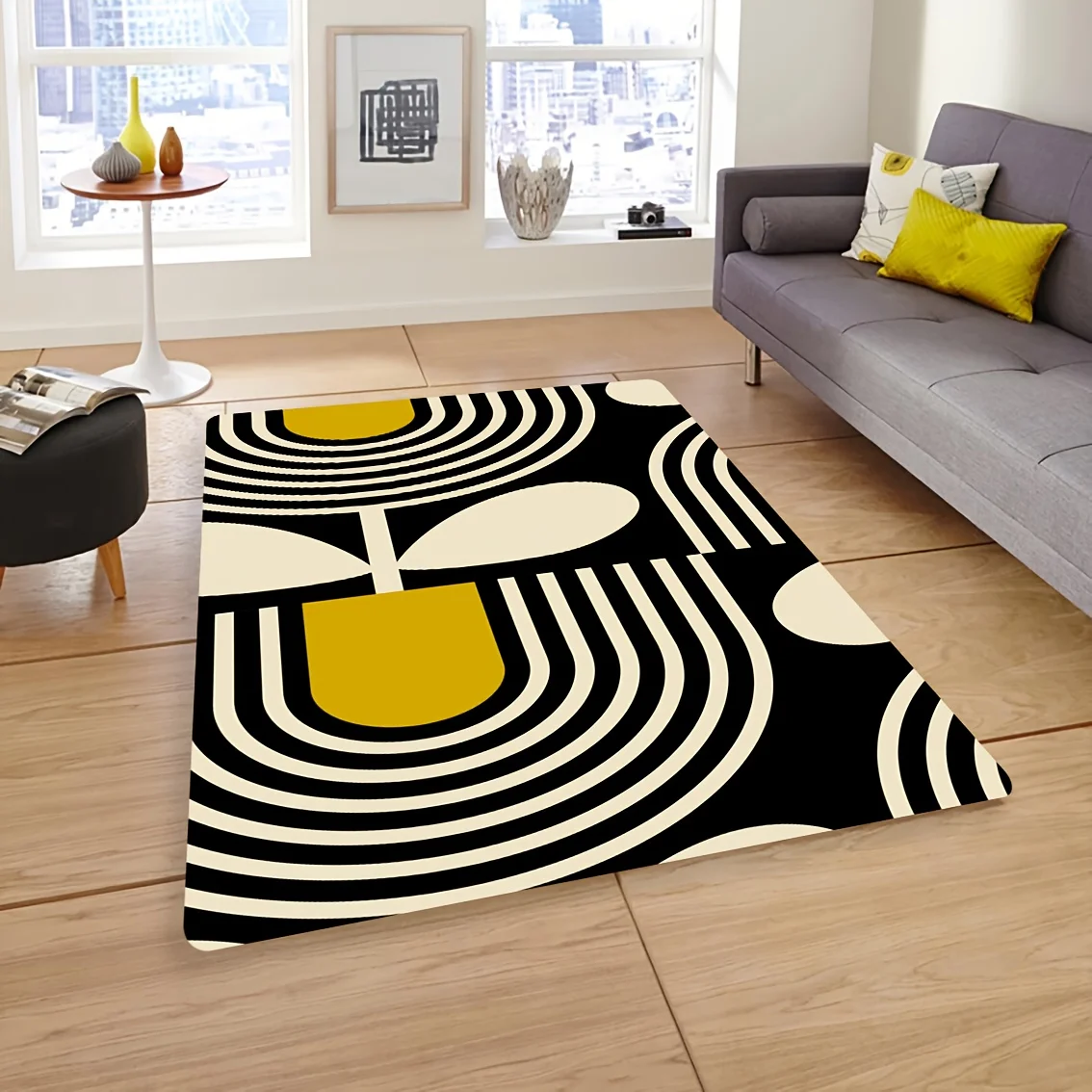 Festive Retro Geometric Motif Rectangular Rug Decorative Non Slip Door Mat Versatile Accent For Gym Dance Studio Lounge