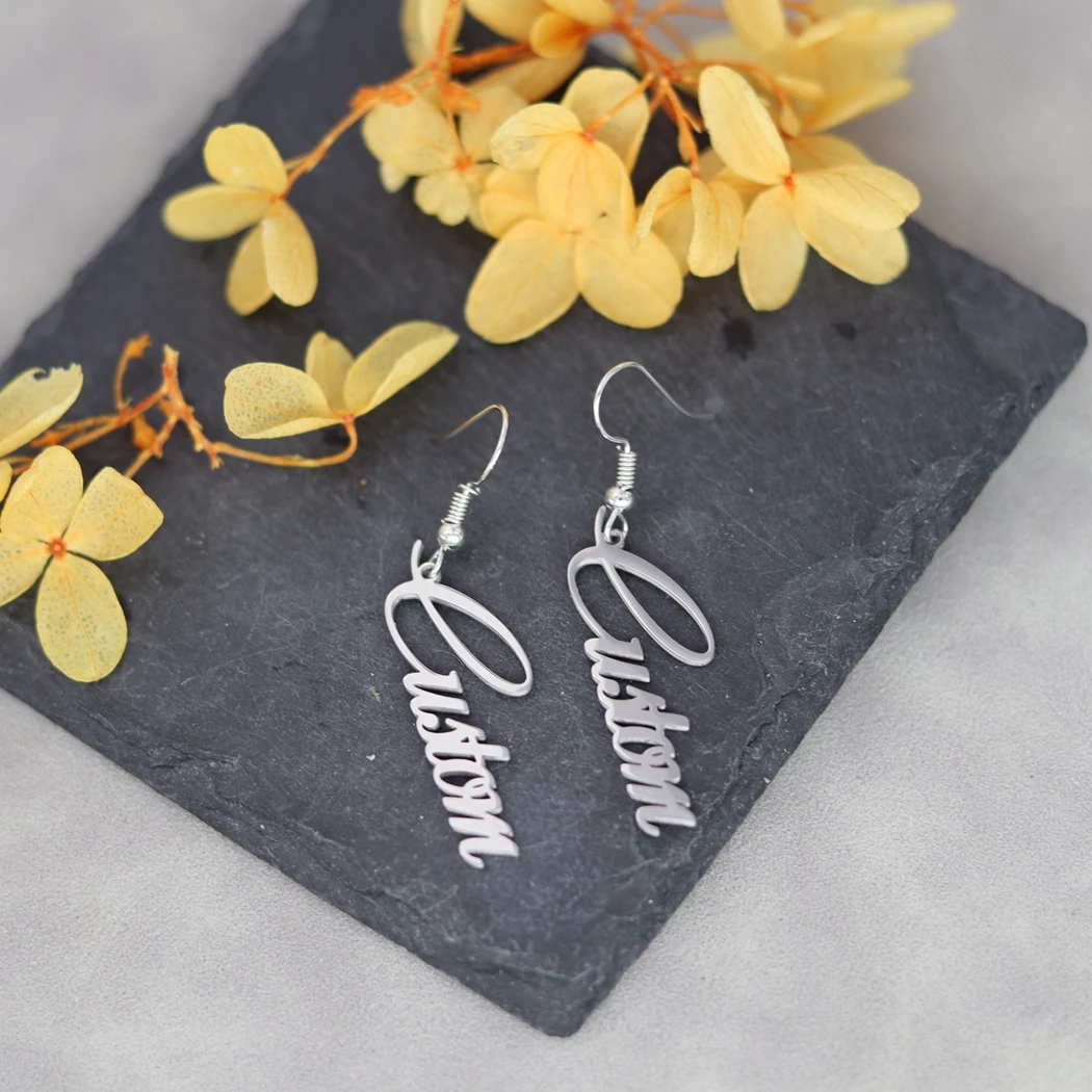 

Серьги-капли из нержавеющей стали ручной работы с персонализированным именем, женские серьги-капли, ювелирные изделия на заказ, подарок