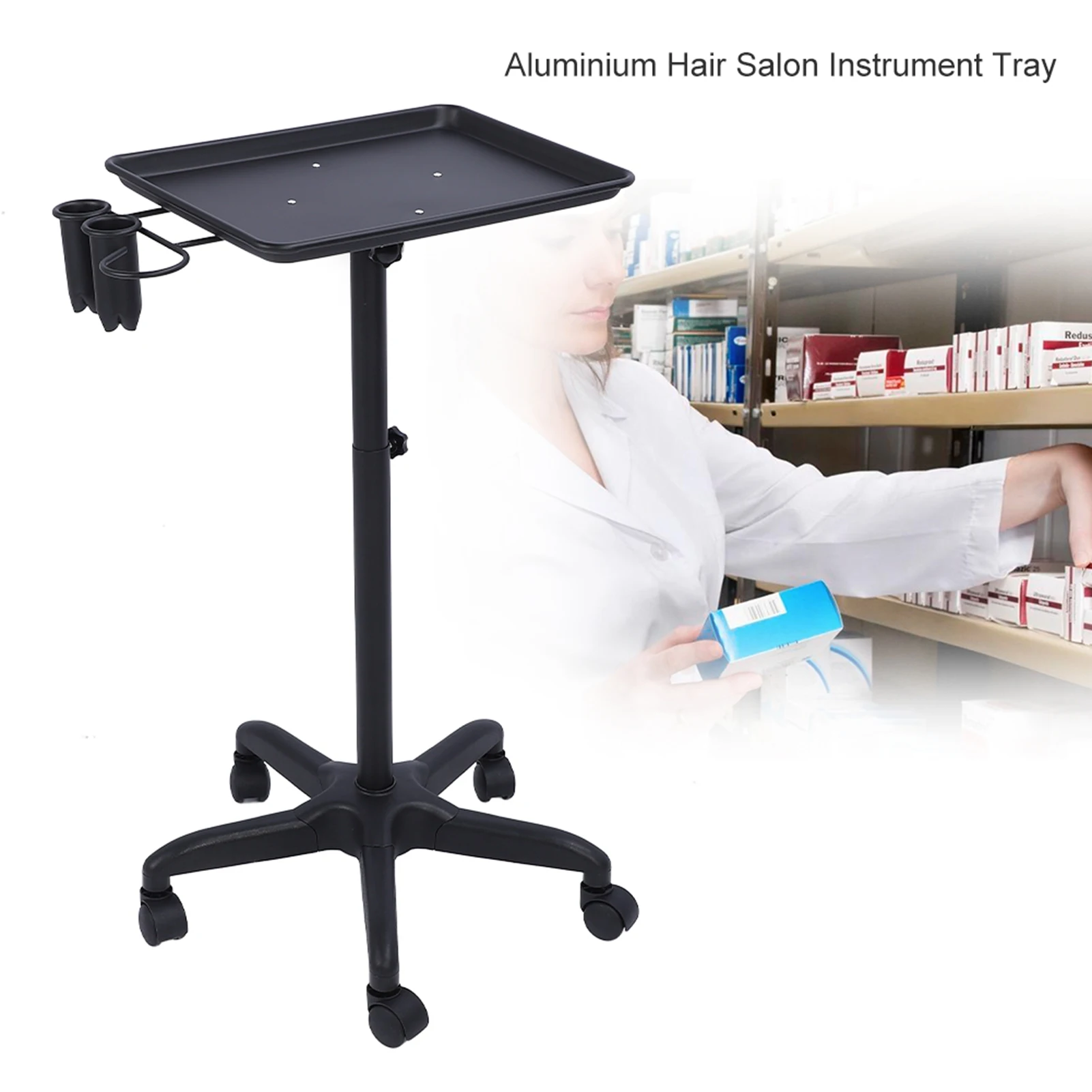 

Aluminium Hair Salon Instrument Tray Adjustable Height Trolley Beauty Tools Hair Salon Trolley