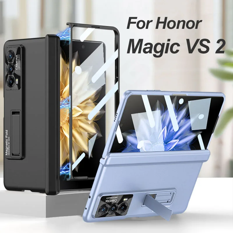 

Magnetic Hinge Armor Bracket Case for Honor Magic VS 2 with Front Glass Camera, Protective Matte Cover, VS2 Case