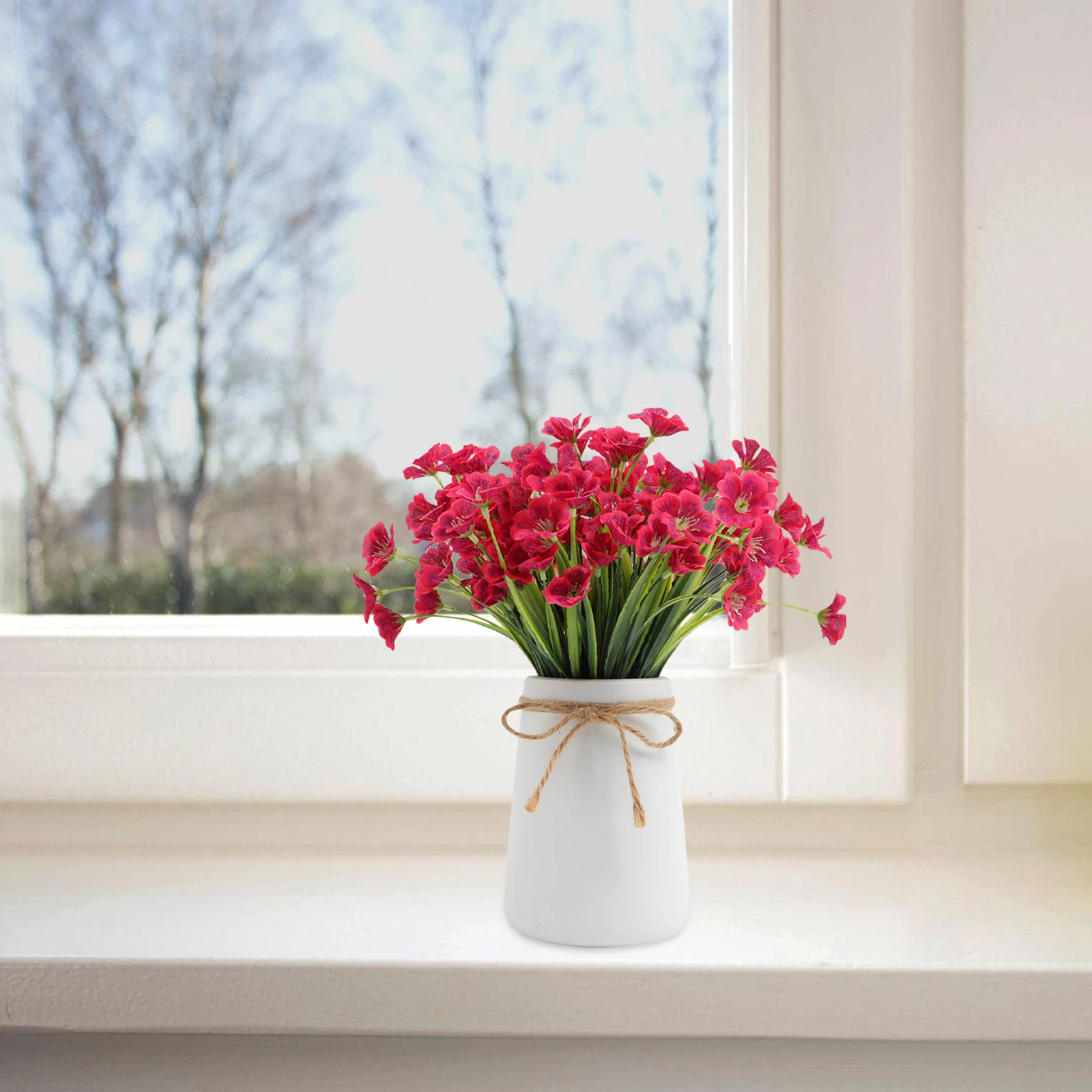 

12pcs Red Artificial Flowers Outdoor Decor UV Resistant Flower Bouquet Plastic Wedding Layout Home Garden Porch Window Box