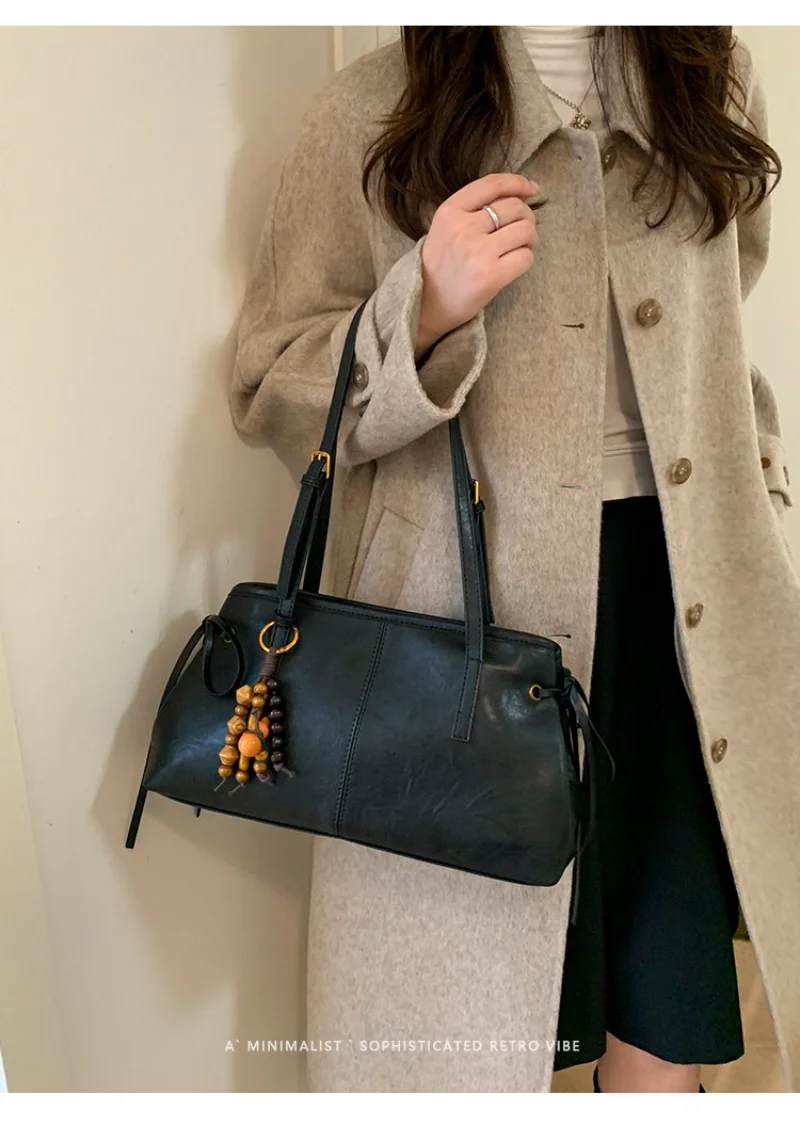 

Женская повседневная минималистичная сумка через плечо, темно-коричневая сумка на каждый день с молнией и в ретро-стиле, с регулируемым ремешком