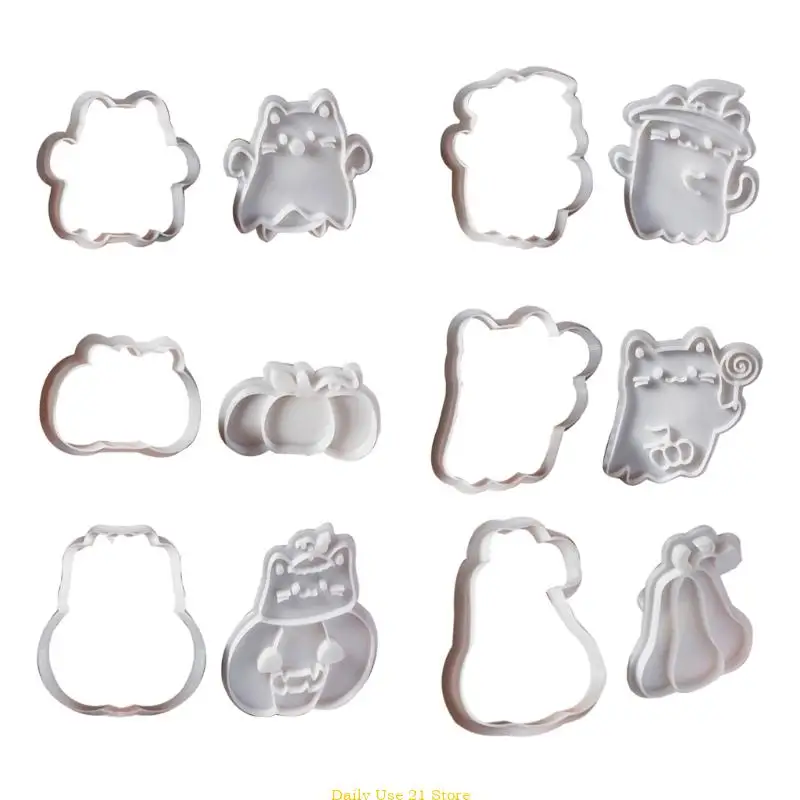 

8 Pack Small Biscuit Moulds Halloween Biscuit Stamps Cats