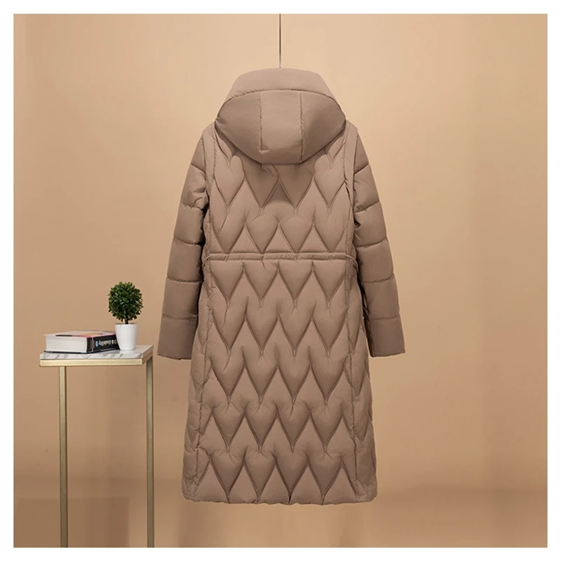 2025 ใหม่แฟชั่นยาวหนาหลวมกว่าเข่าฤดูหนาวที่ถอดออกได้แขนยาวHoodedลงผ้าฝ้ายเบาะJacket Coat