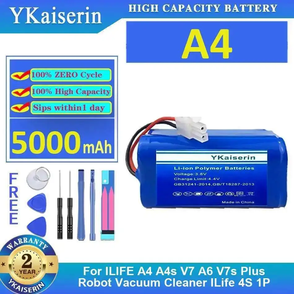 

Premium Replacement 5000Mah For Ilife A4 A4s V7 A6 V7s Plus Robot Vacuum Cleaner 4S 1P Full Capacity Battery