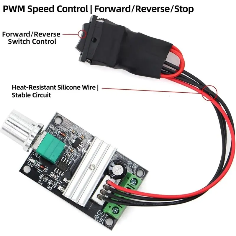 ALIM-For Low Voltage Brushed DC Gear Motors 6V-28V 3A PWM DC Motor Speed Controller- Reversible Speed Regulator(2PCS)