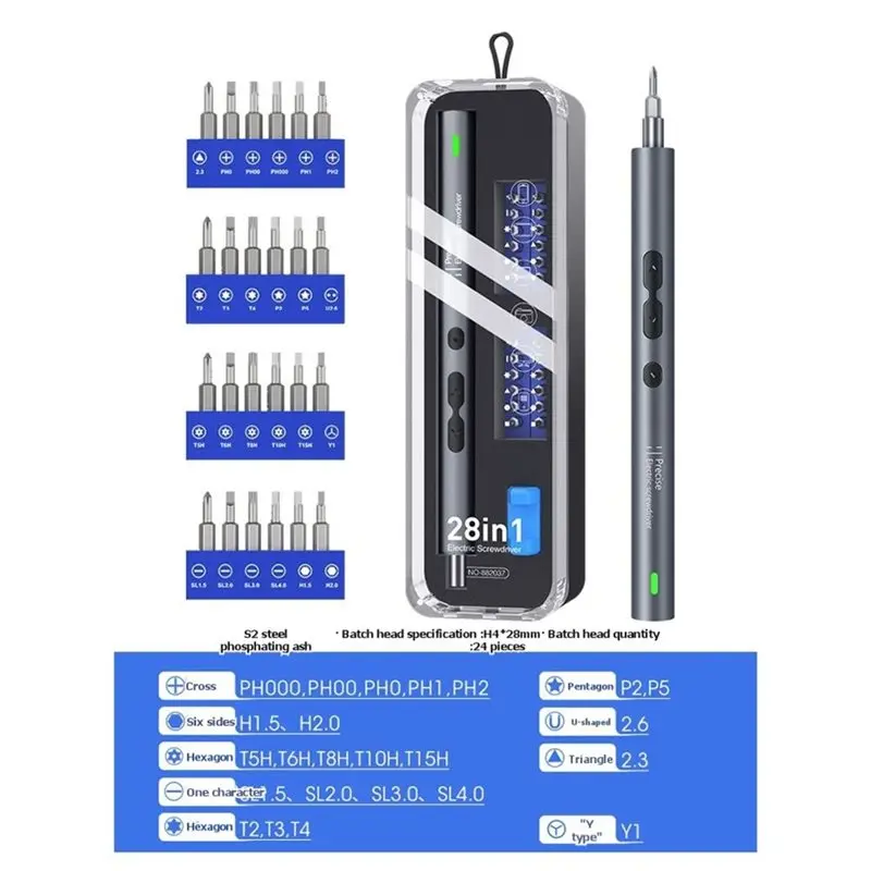 ABYN-Mini Electric Screwdriver Set For Phone & Laptop Repair - 28-In-1 Cordless Rechargeable