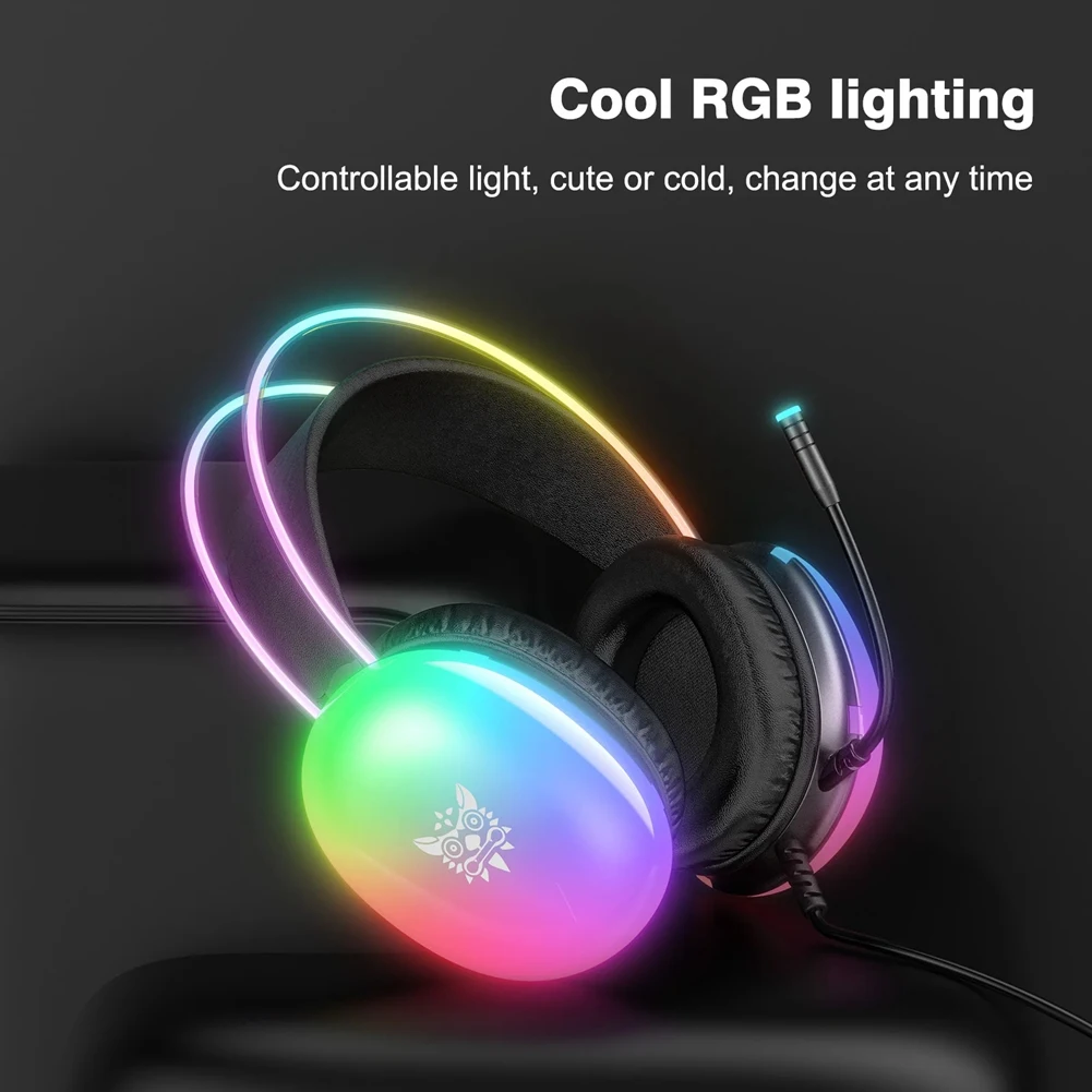 A57G-ONIKUMA Gaming Headset with RGB Dynamic Lighting Wired Over-Ear Headset with Noise Canceling Microphone for PC Black