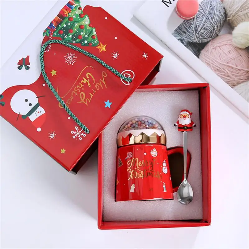 Christmas Mugs With Lid And Santa Claus Spoon Creative Planet Ceramic Cup Xmas Gift Coffee Cup Milk Cup Drinking For Home Office