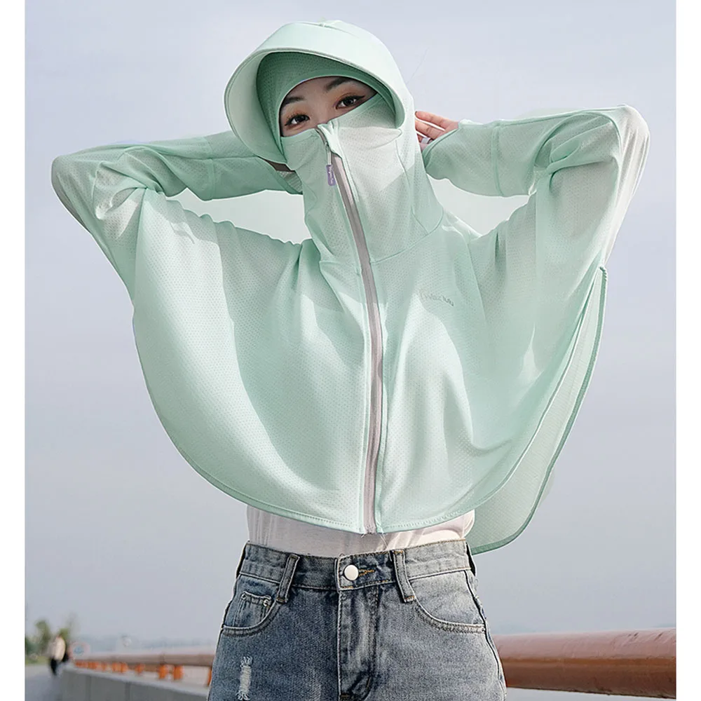 

Sunscreen Clothing Cloak Women Summer Ice Silk Hooded UV Sun Protection Coat Outdoor Cycling Fishing Sunscreen Shirt One Size