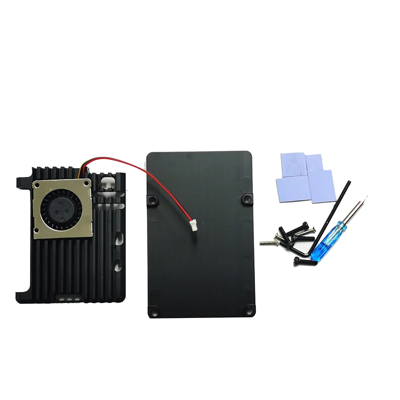 Raspberry Pi 5 Aluminum Metal Radiator Case with JST4 wire PWM Speed Control Centrifugal Turbine Fan and Heat Conduction Pad