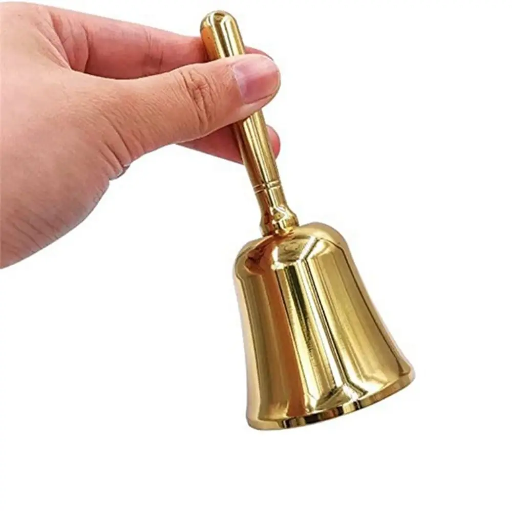 Extra Loud Pure Copper Hand Bell Vintage Manual Operation Solid Brass Call Bell Portable Multi-Purpose Hand Cranked Bell