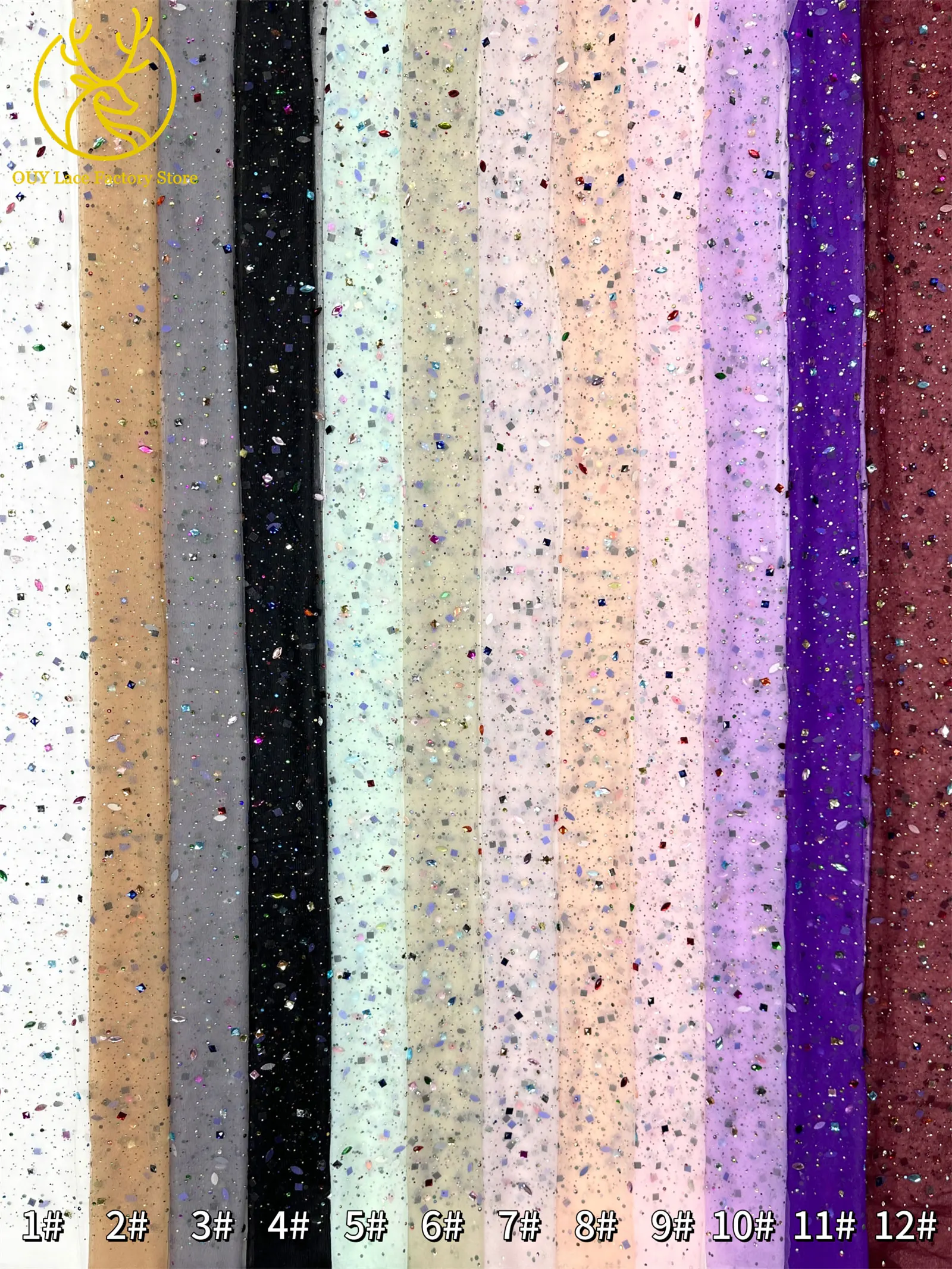 Eleganter nigerianischer Strass-Tüll-Spitzenstoff 2026 – Französischer farbenfroher Stein-Mesh-Spitzenstoff für Hochzeitskleider – Detail 3