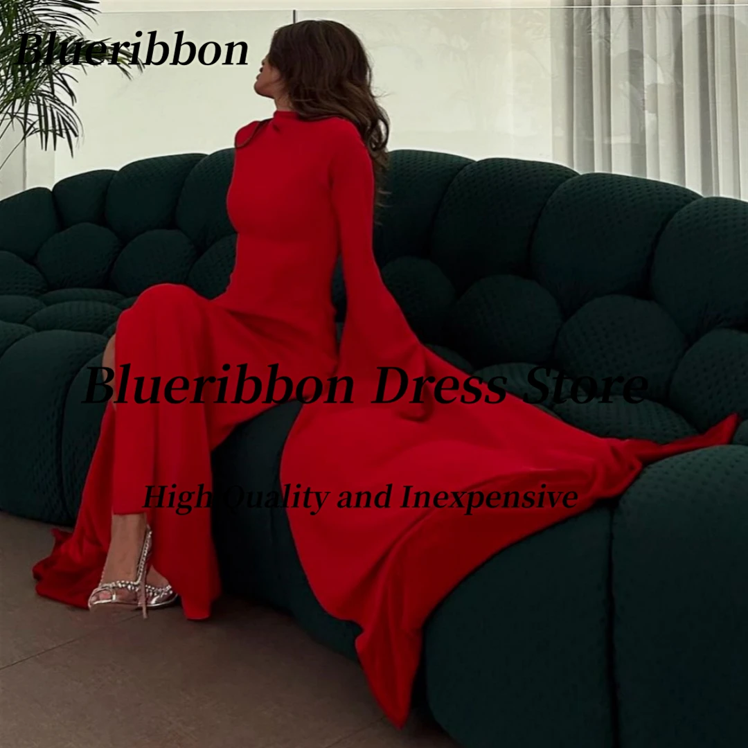 Blueribbon-فساتين سهرة بياقة عالية ، طول الكاحل ، فستان رسمي ، أكمام طويلة ، فساتين حفلة موسيقية ، حفلة زفاف في دبي ، ملابس نسائية