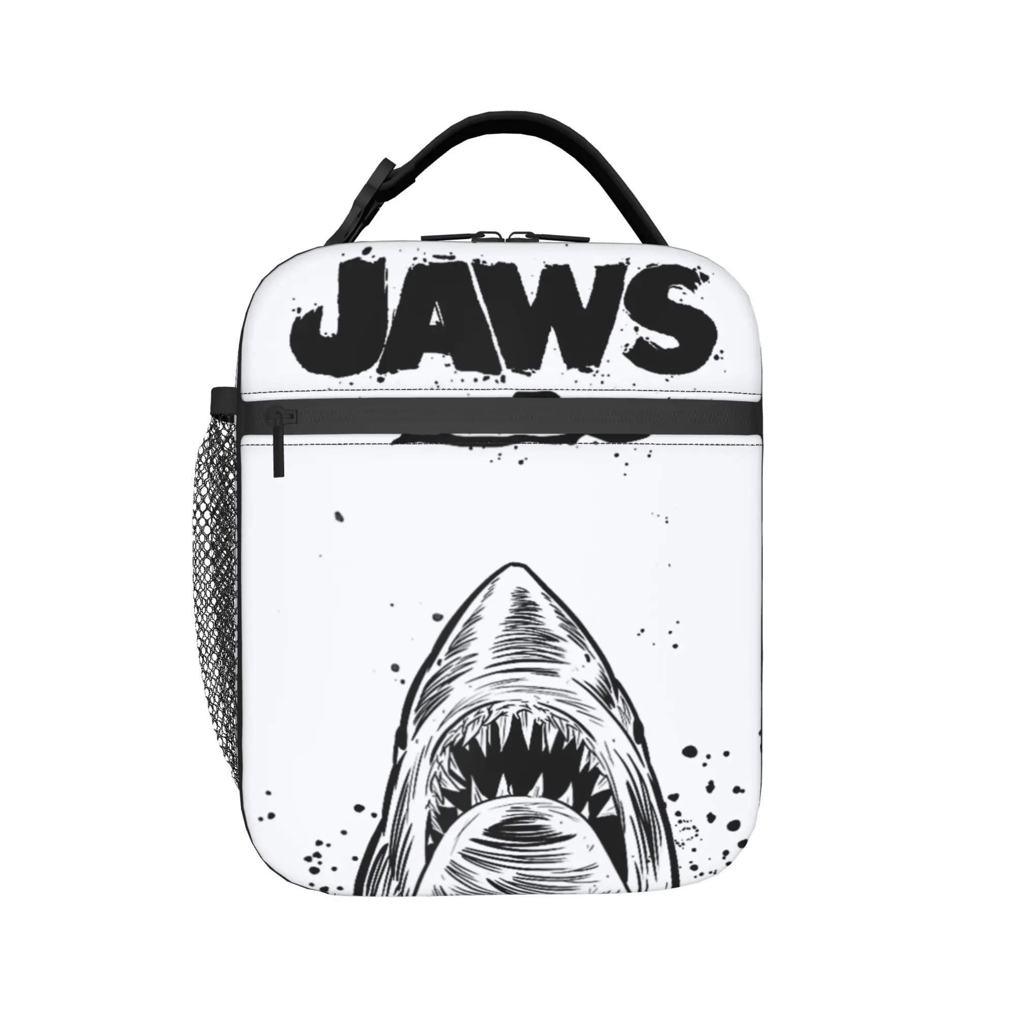 Jaws 50th Anniversary Poster Black and White Sketch Lunch Bag Portable Zipper Lunch Box For Unisex Waterproof Print Cooler Bag