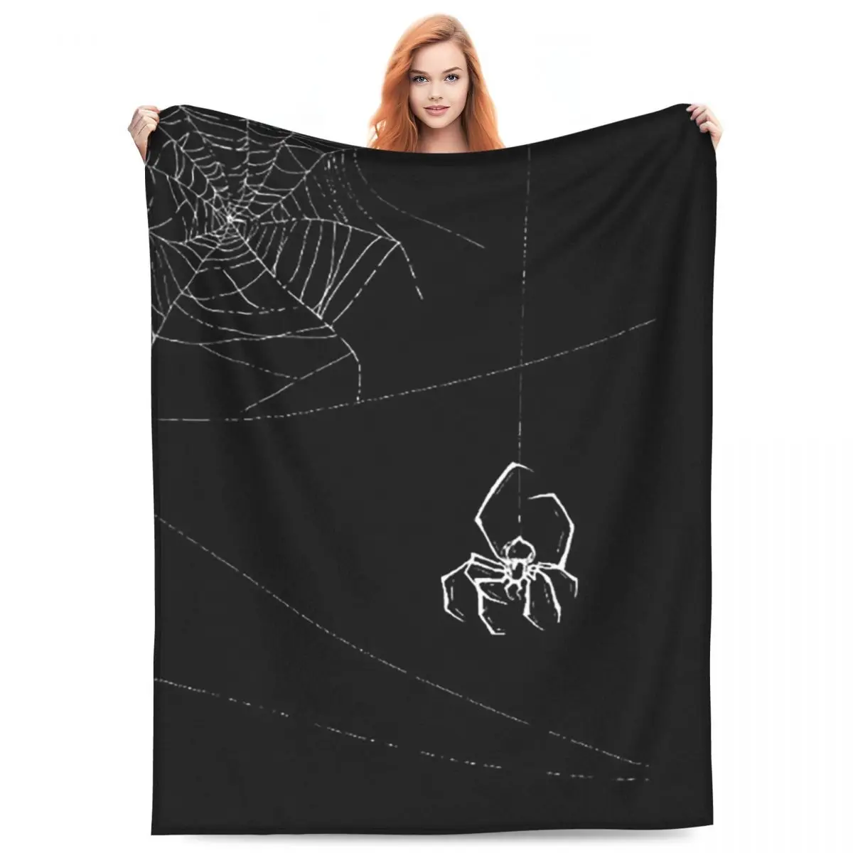 Black White Spider And Cobweb Blanket Fleece Sofa Throw Blanket Portable for Home Bedroom Travel Throws Bedspread Quilt