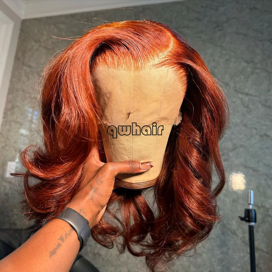 QW Ginger Loose Wave Bob Synthetic Hair Lace Frontal Wigs for Women Side Part Pre Plucked  Glueless Daily Party Wear Wigs