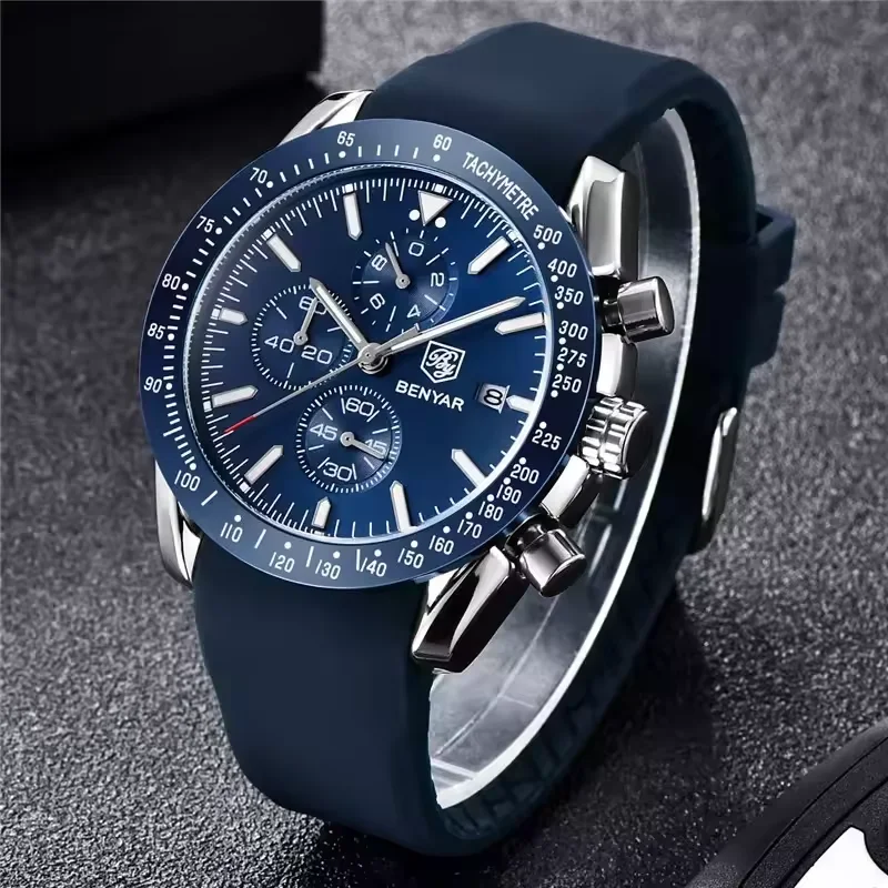 

BENYAR мужские часы лучший бренд класса люкс хронограф наручные часы с резиновым ремешком водостойкие военные армейские спортивные оригинальные мужские часы 5140