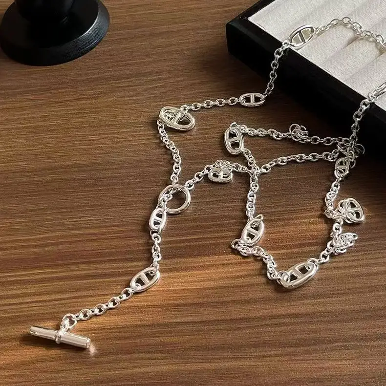 Women's Ultra Long Titanium Steel Alphabet Pendant Necklace Clavicle Chain Fashion Stackable Letter Pig-Nose Jewelry