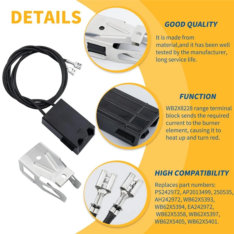 A40T 4 Pack WB2X8228 Receptacle And Wire Kit Compatible For GE Hotpoint Electric Ranges Cooktops Electric Stove