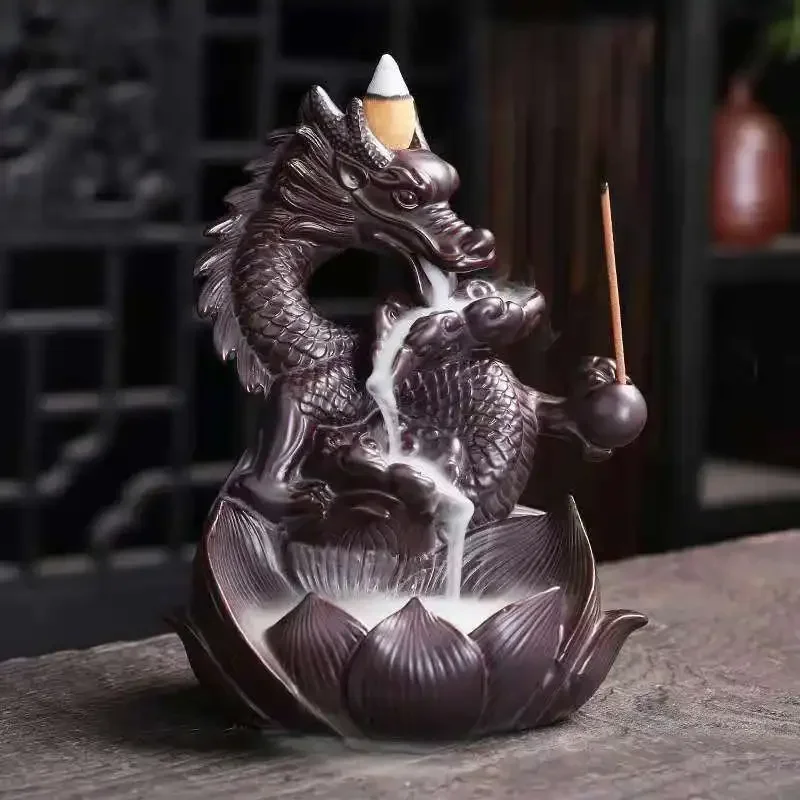 

Lotus Dragon Ceramic Home Ornaments Waterfall Backflow Incense Burner Incense Stick Holder Dragon Censer