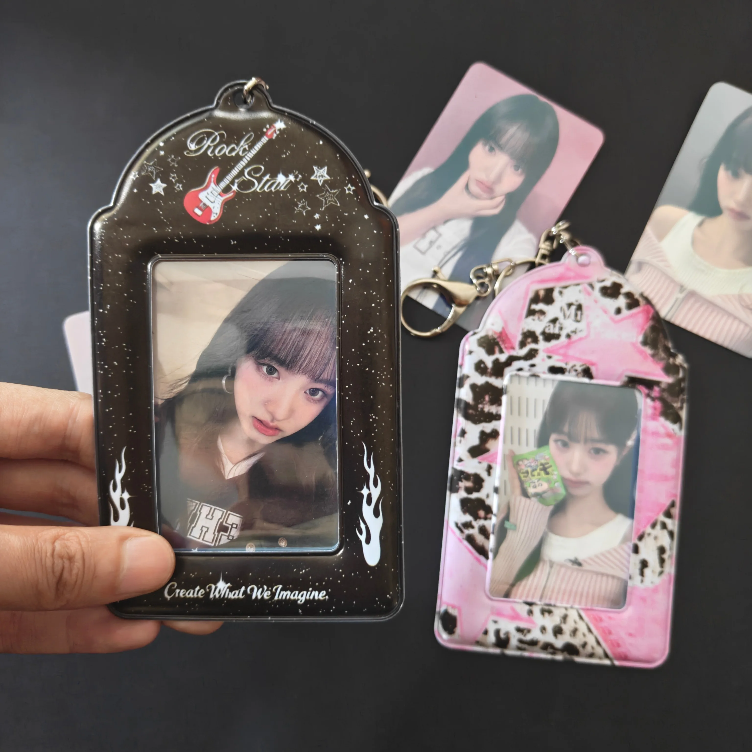 3 Inch Idol Photocard Polaroid Photo Storage Card Holder Retro Star Leopard Print Card Case Kpop Card Frame Bag Pendant