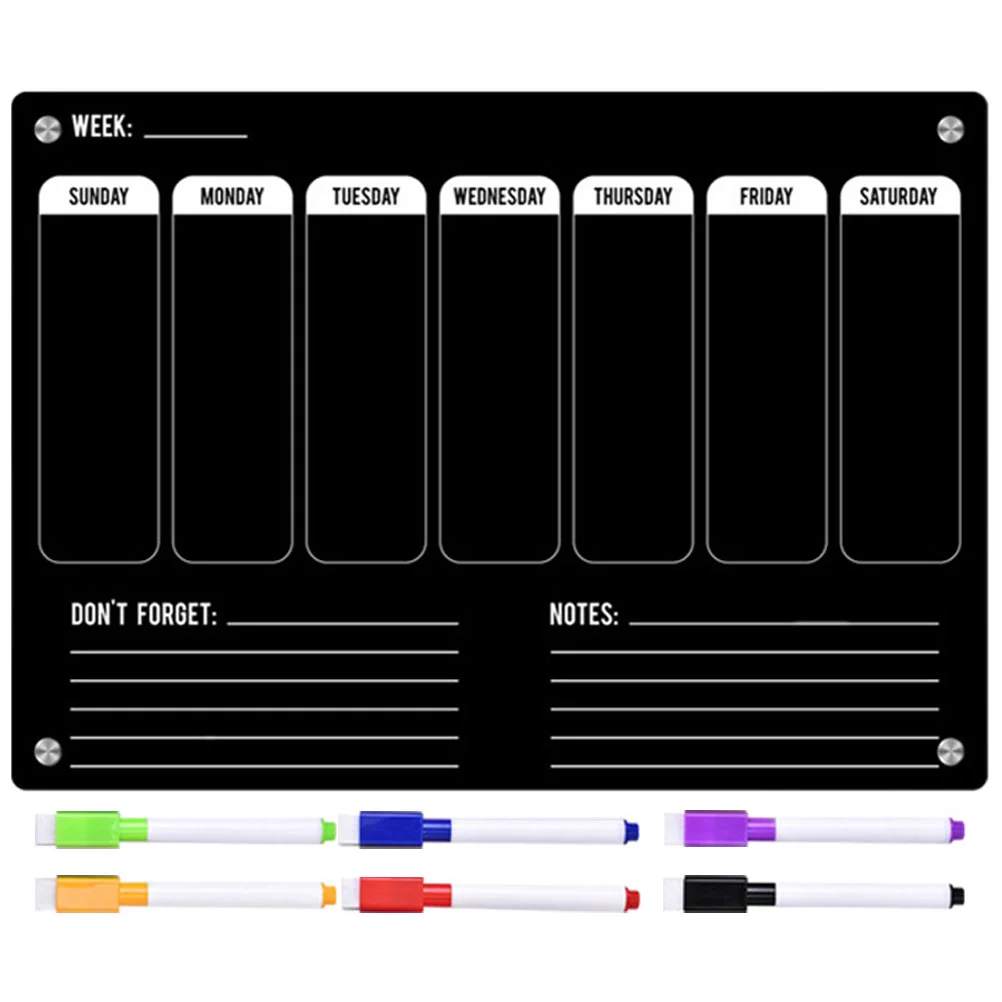 Magnetic Calendar Acrylic Weekly Planner Note Board Message Writing Fridge Dry Erase Black Schedule