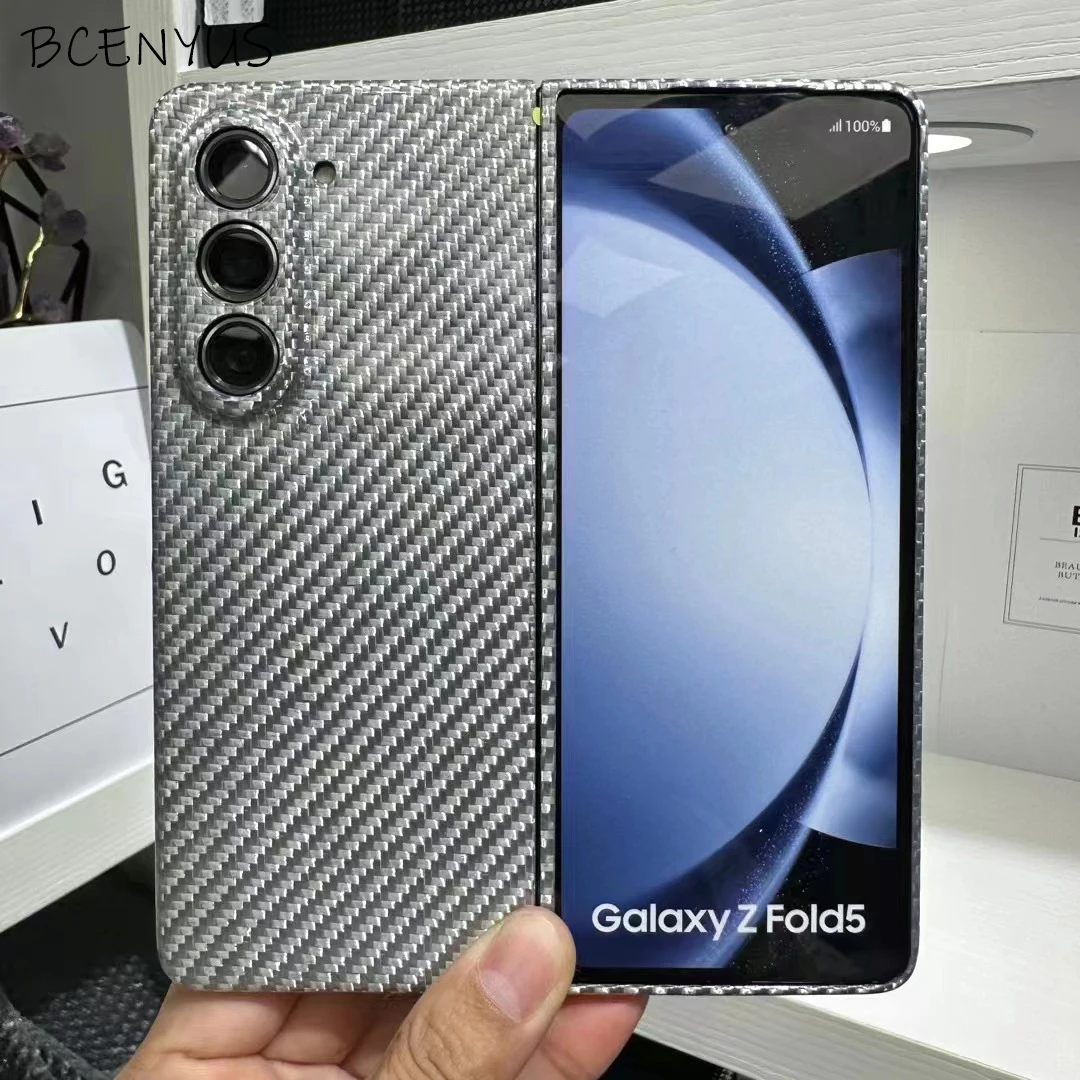 Real    Aramid Carbon Fiber Case For Samsung Galaxy Z Fold 5 Case Ultra-thin Anti-drop  Bright Silver Cover CASE