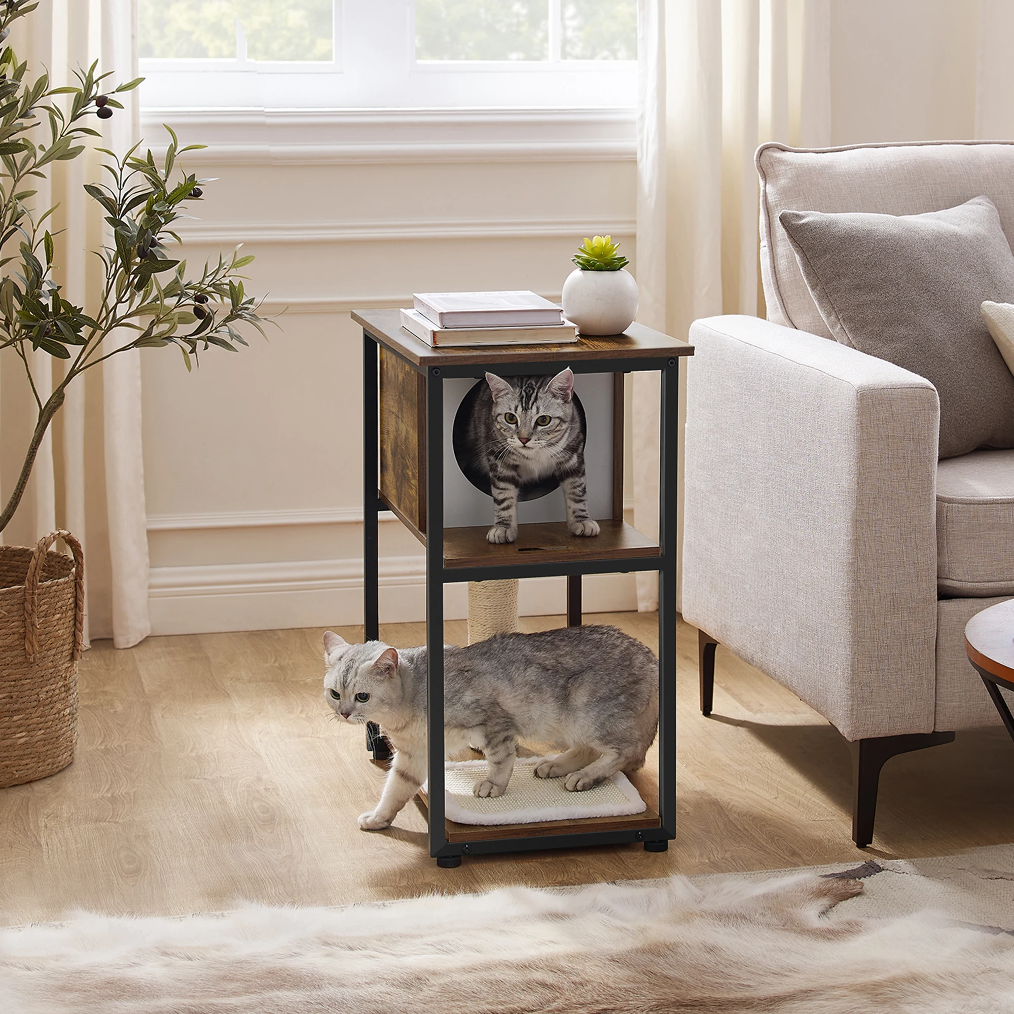 FEANDREA Cat Tree, End Table, Scratching Post and Mat