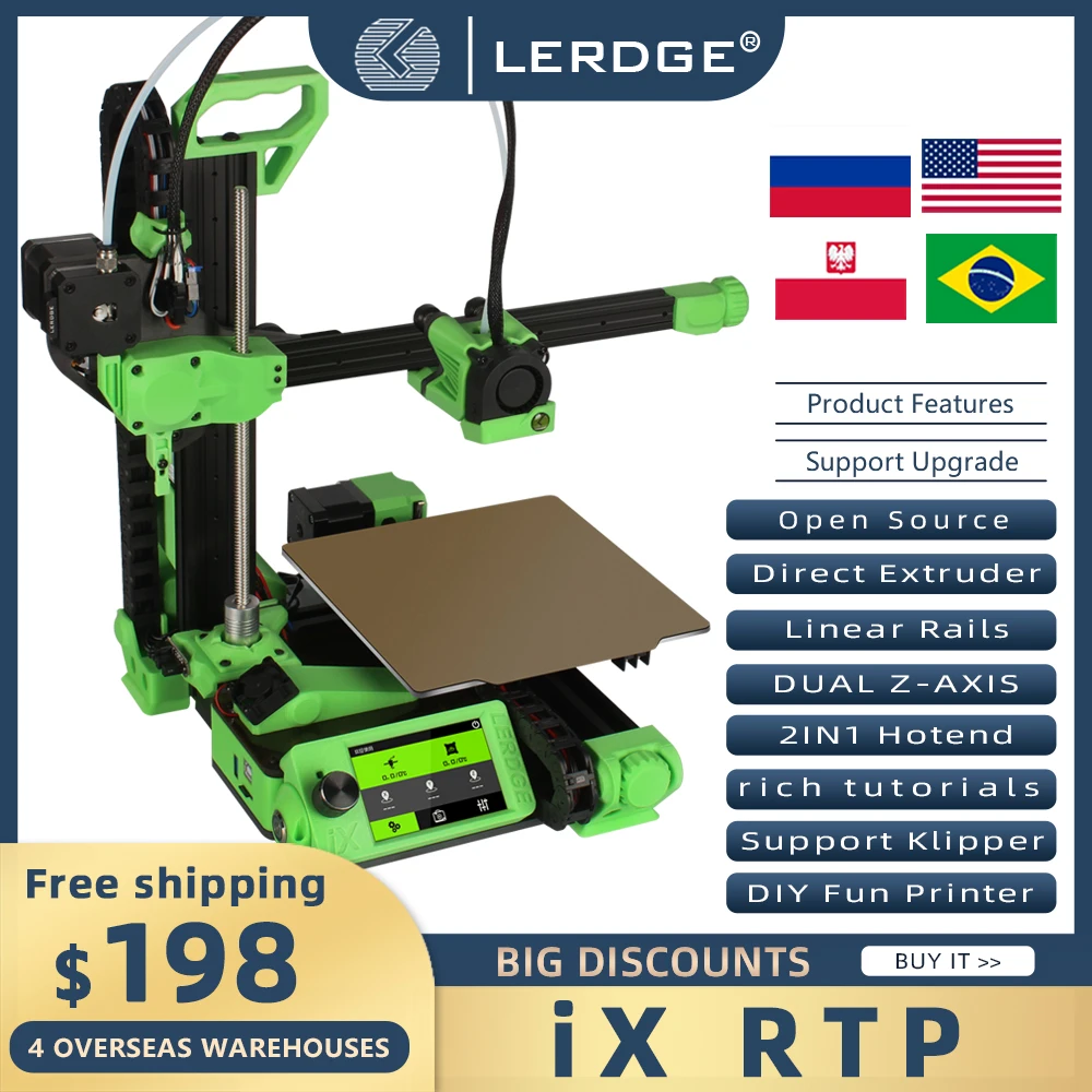 LERDGE iX RTP 3D Printer FDM Kit High Precision PEI Sheet Printing Size 180*180*180 silent Board Mini Printers for DIY Prusa