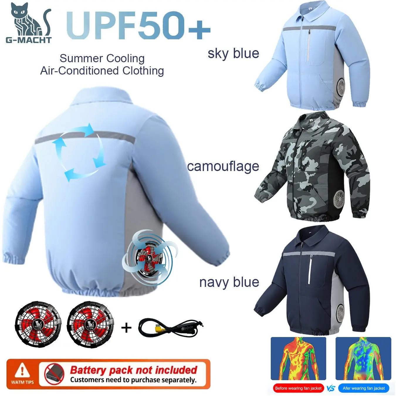 

SUB 12V/5V Fan Smart Air Conditioning Clothes Men Cooling Jacket Sun Protection Breathable Workwear For Fishing Hiking Outdoor