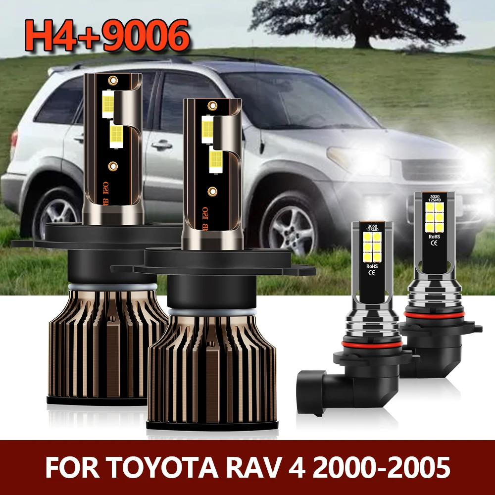 

4x LED Headlight H4 Hi/Lo Lamp Fog Light Bulbs 9006 HB4 Combo Conversion Kit For Toyota RAV 4 RAV4 2000 2001 2002 2003 2004 2005