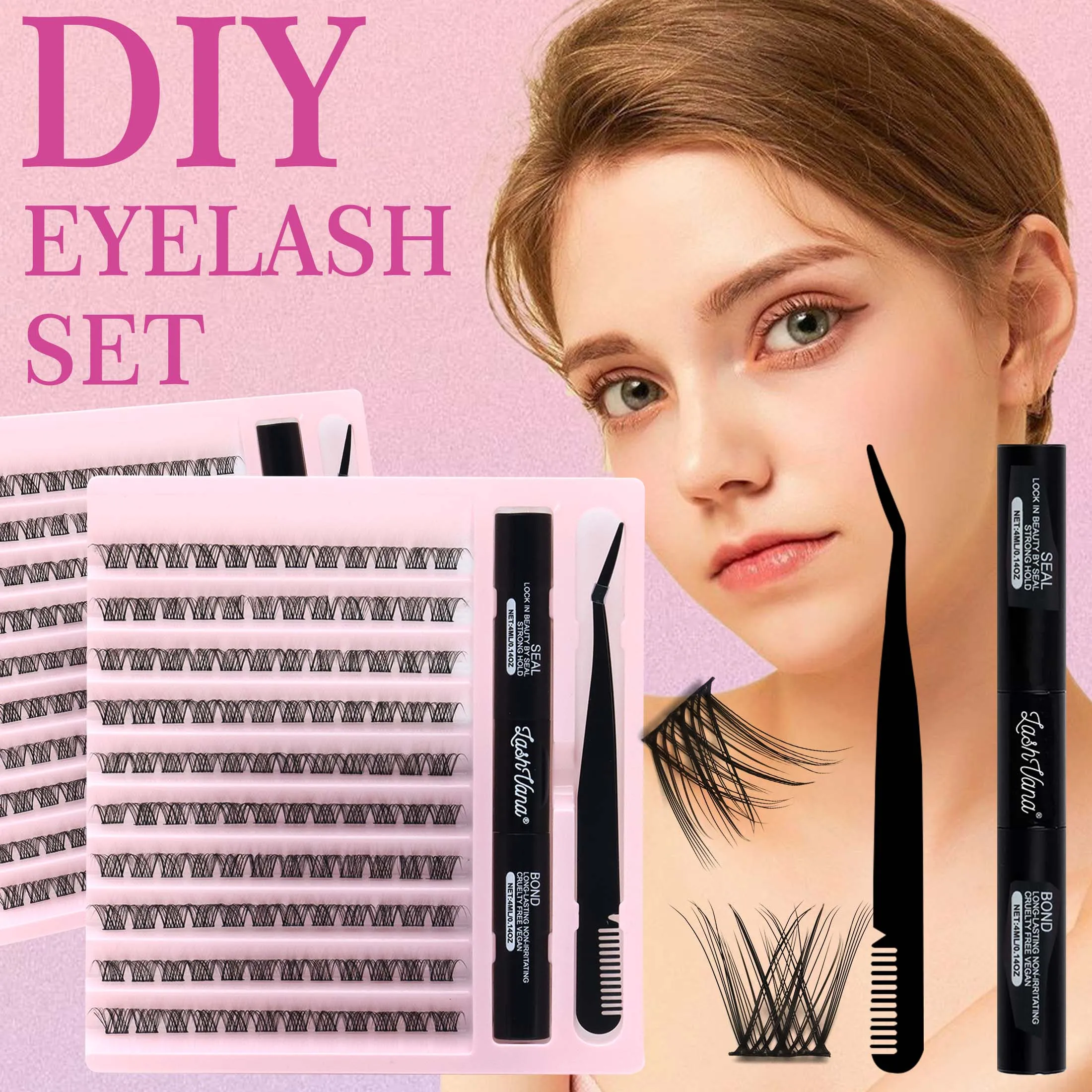 Rzęsy 200 SZT. Kępki w57 Klej do Rzęs i Uszczelniacz Narzędzia do Makijażu Zestaw do Samodzielnego Przedłużania Rzęs do Klejenia Rzęs Akcesoria do Kleju