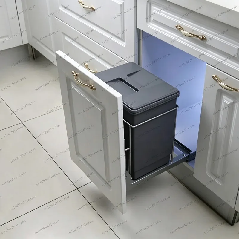 Recessed Pull-out Cabinet Trash Bin Lidded Narrow Hidden Kitchen Sorting Storage Basket