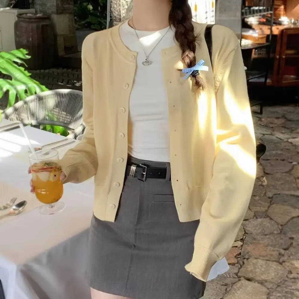 Casual Long Sleeve Knit Cardigan Solid Color O Neck Women Cardigan Single Breasted Women Sweater
