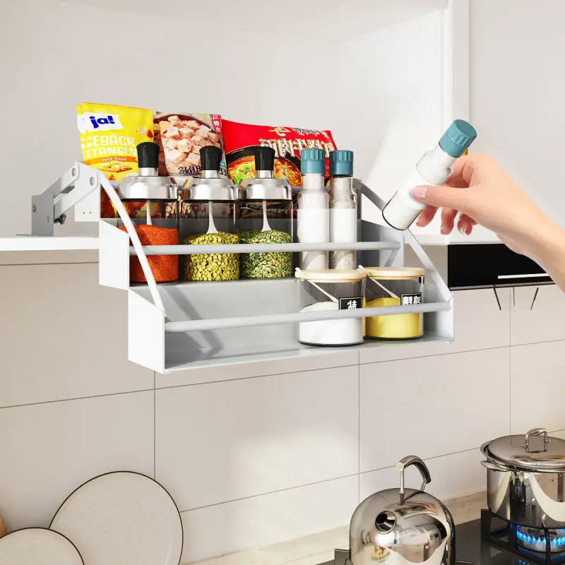 

Kitchen cabinets, hanging cabinets, pull-down shelves, lift baskets, condiments, seasoning racks, layered storage