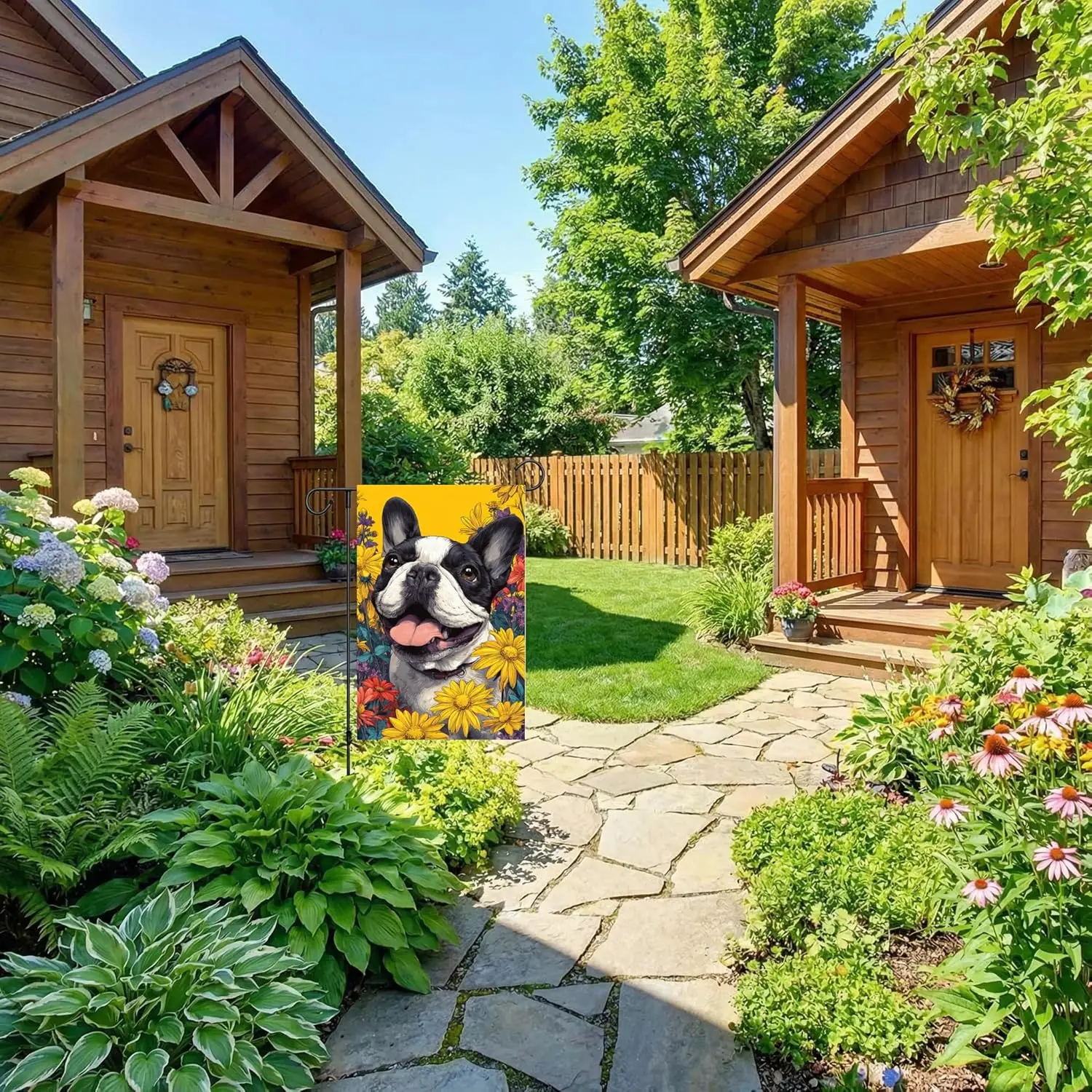 French Bulldog Spring And Summer Colorful Daisy Garden Flag 12x18-Inch Double-Sided Small Sack Seasonal Festival Lawn Yard D AAS