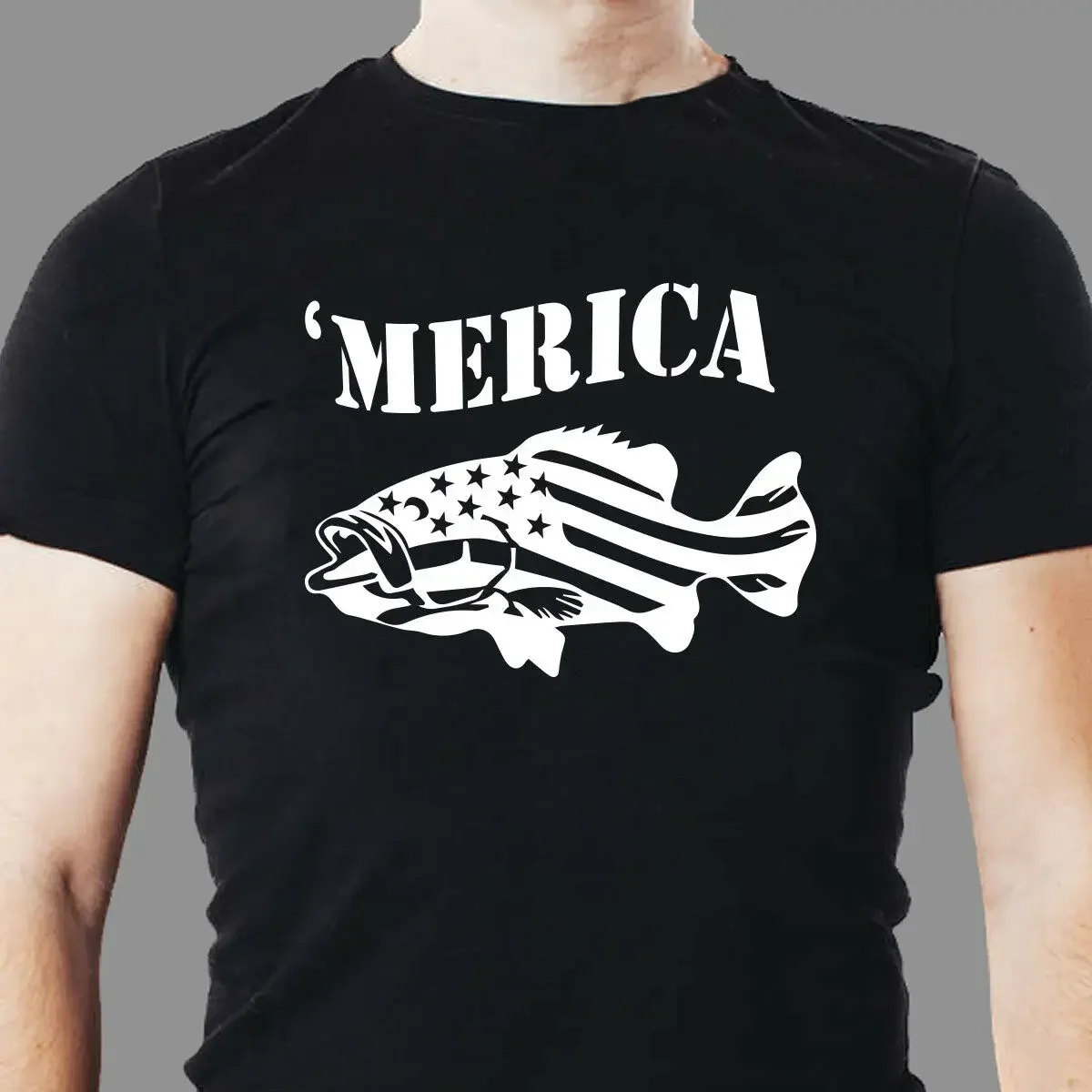 100% Cotton O-Neck Summer Short Sleeve Casual Mens T-shirt Size S-5xl 'MERICA Bass Stars and Stripes Patriotic   men clothing