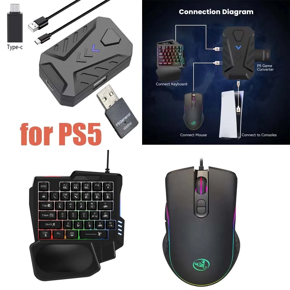for PS5 Gaming Keyboard Mouse Combo USB Type C Converter Computer Connector for PS5 Game Console Controller Extend Adapter
