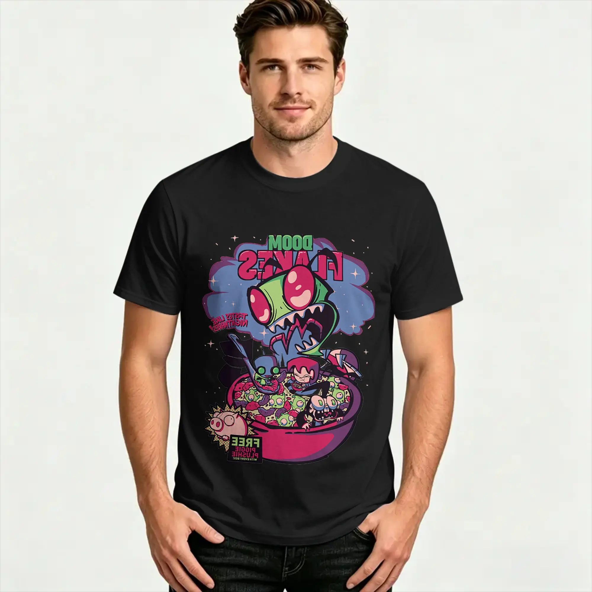Invaders Zims  T-Shirts for Men Women  Flakes Vintage Cotton Tee Shirt Crewneck Short Sleeve T Shirts Classic Clothes