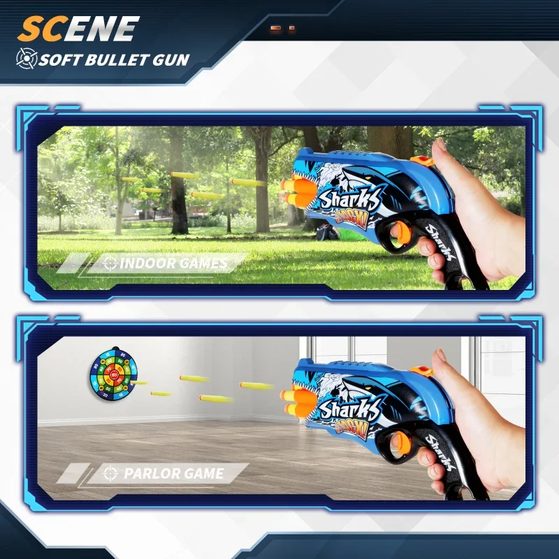 Graffiti Shark Color Scheme Automatic Safe Outdoor Shooting Children Air Soft Bullet Gun Toys Sports Kids Boys Gifts