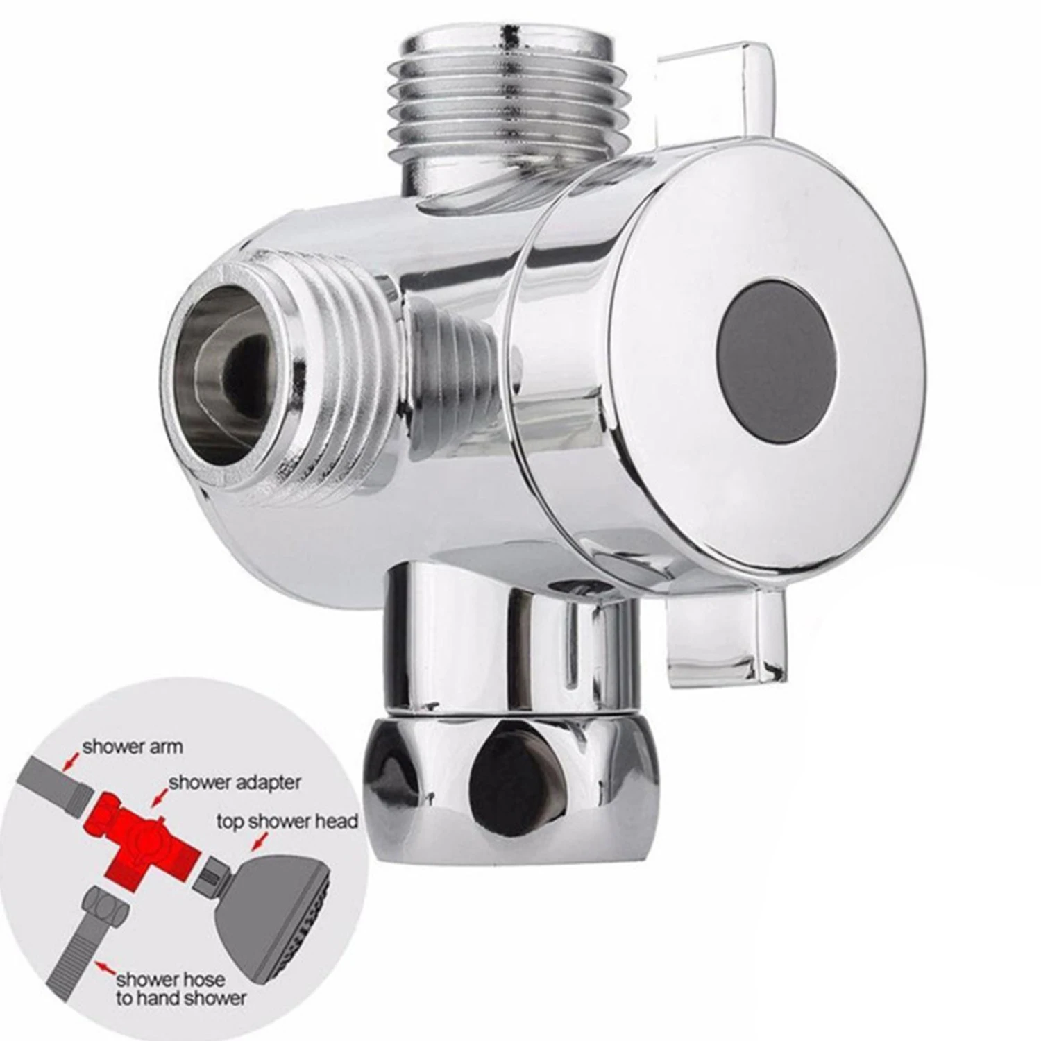 3-Way Shower Diverter Valve Mount G1/2 Handheld Shower Arm Diverter Splitter Polished Chrome Shower System Replacement Part