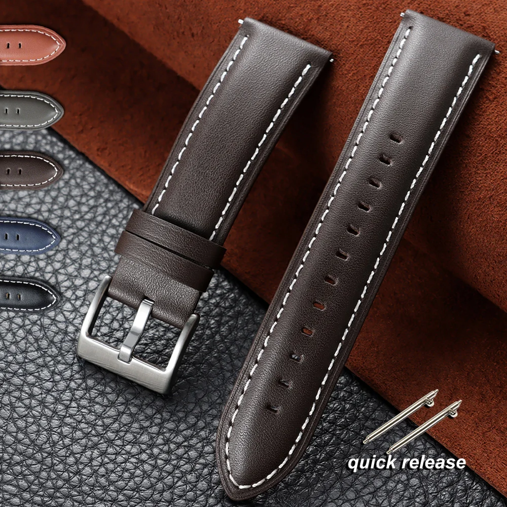 

Cowhide Leather Watch Strap 18mm 20mm 22mm for Samsung Black Brown Blue Grey Quick Release Band for Seiko for Omega for Tissot
