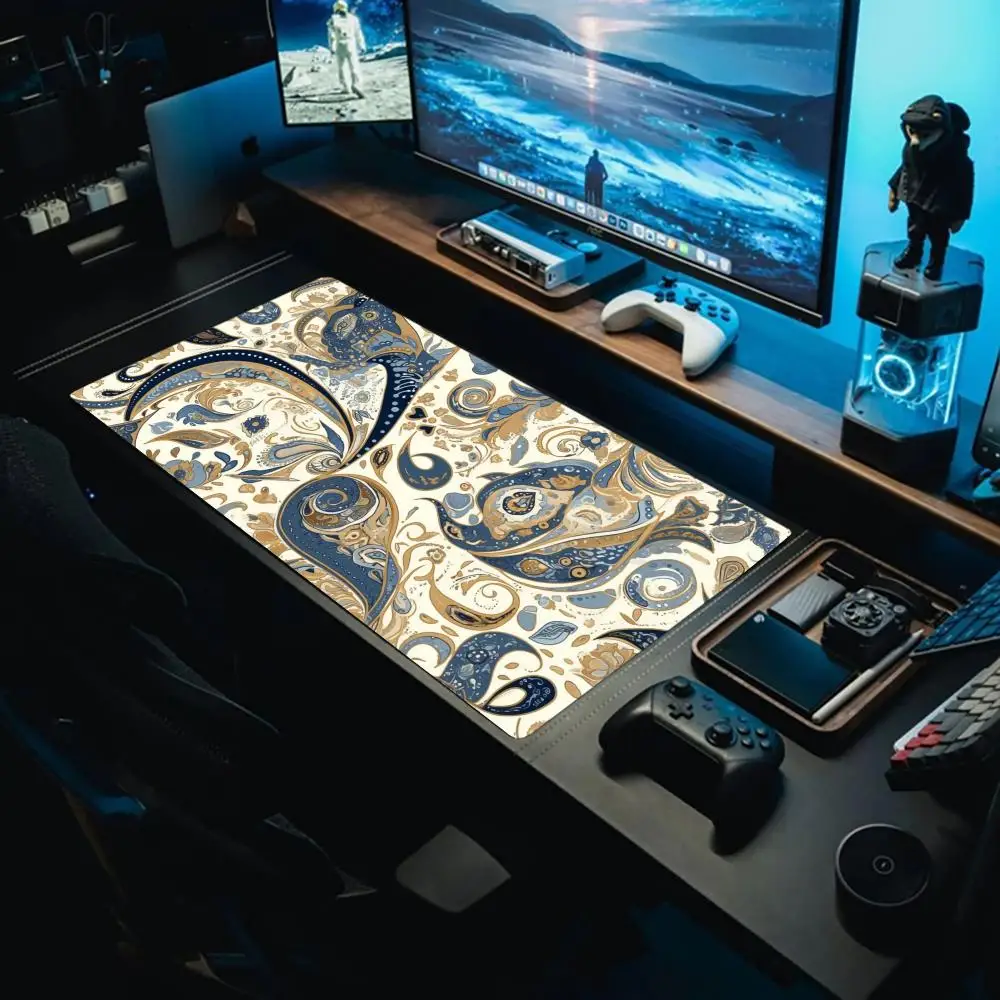 Синий и золотой переплетенный пейсли мечта Нескользящий моющийся коврик для мыши с резиновым дном